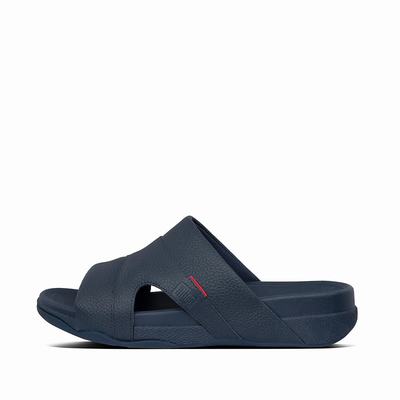 Fitflop Freeway Leather Pool Slides - Sandalen Herren - Navy (WIU182543)